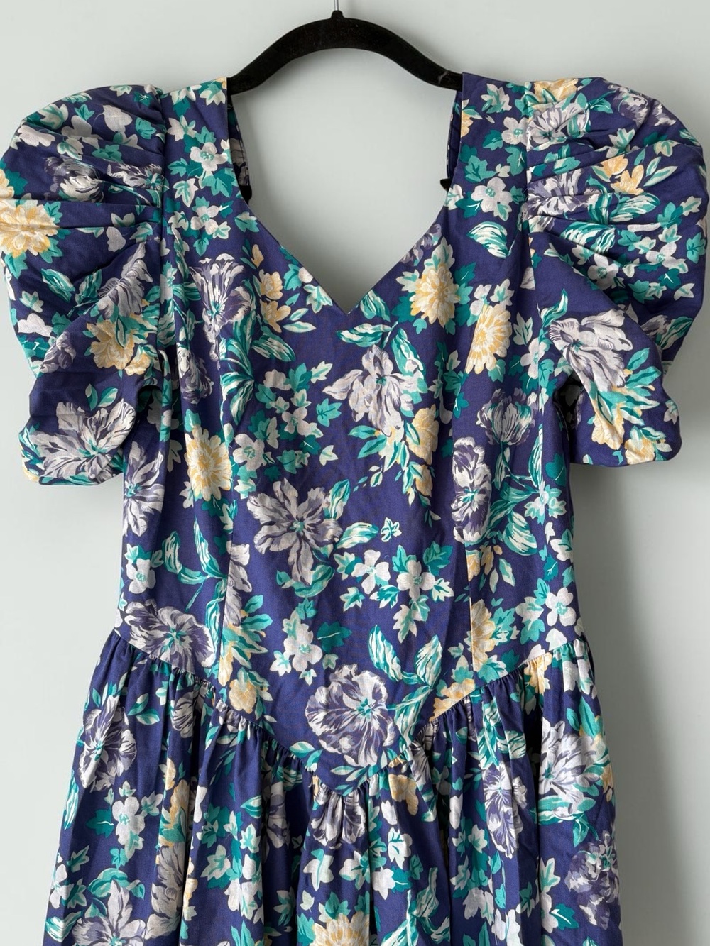Laura Ashley Vintage Blue Floral Puff Sleeve Midi Dress UK 14 US 12 Cottagecore - Picture 5 of 11